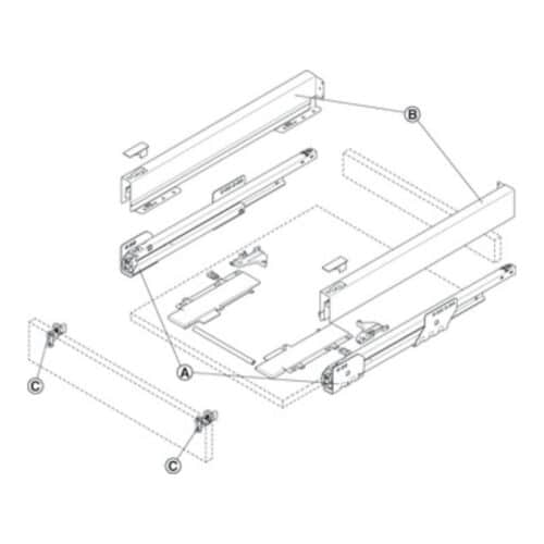 Lắp đặt Bộ ngăn kéo Hafele 513.29.715 Matrix Box P35 PTO SC 16/60/1200/500 mm trắng mờ
