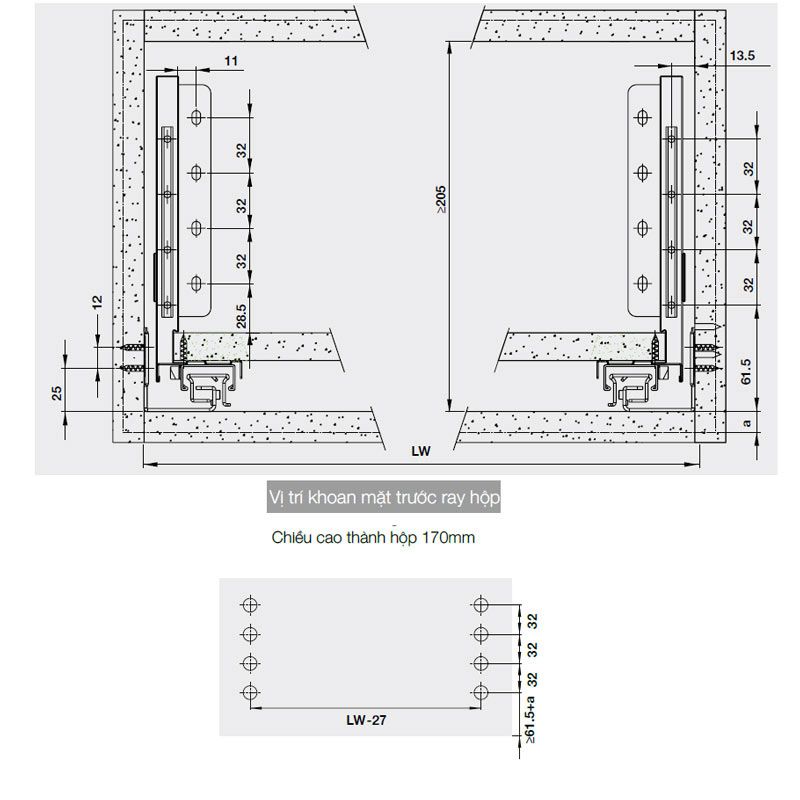 Lắp đặt ray hộp Hafele 552.35.755 Alto S PTO trắng mờ H170/500mm Lắp đặt ray hộp Hafele 552.35.755 Alto S PTO trắng mờ H170/500mm