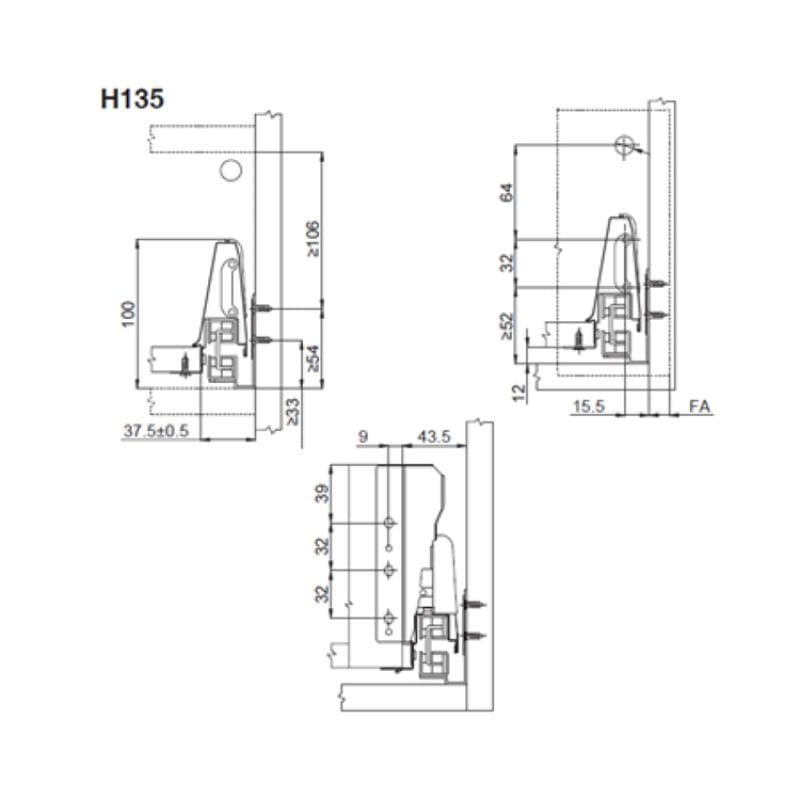 Thiết kế của Ray hộp Hafele 552.77.085 Alto màu xám, H135X500m Thiết kế của Ray hộp Hafele 552.77.085 Alto màu xám, H135X500m