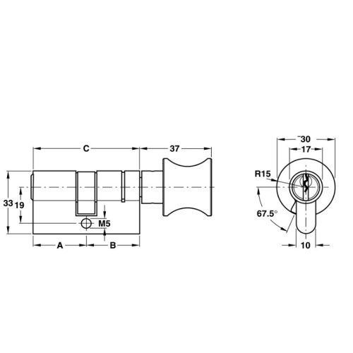 Kích thước ruột khóa 1 đầu chìa 1 đầu vặn Hafele 916.08.672, 63mm Đồng thau