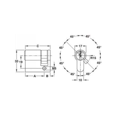 Thiết kế của Ruột khóa 1 đầu Hafele 916.08.204, 50,5mm Đồng thau