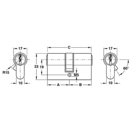 Ruột khóa 2 đầu Hafele 916.96.007, 60mm đồng thau (1)