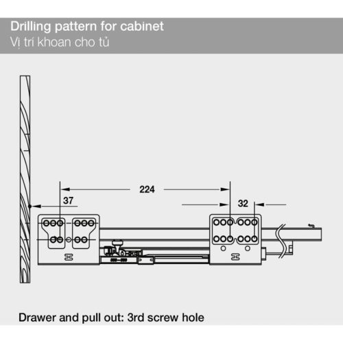 Ray hộp Hafele 552.75.701 Alto màu trắng, H84X300MM 5 Vị trí ray hộp Hafele 552.75.701 Alto màu trắng, H84X300MM