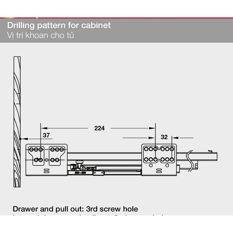 Vị trí khoan ray hộp Hafele 552.77.085 Alto màu xám, H135X500m Vị trí khoan ray hộp Hafele 552.77.085 Alto màu xám, H135X500m