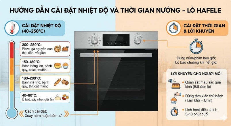 Cài đặt nhiệt độ và thời gian nướng Lò nướng Hafele