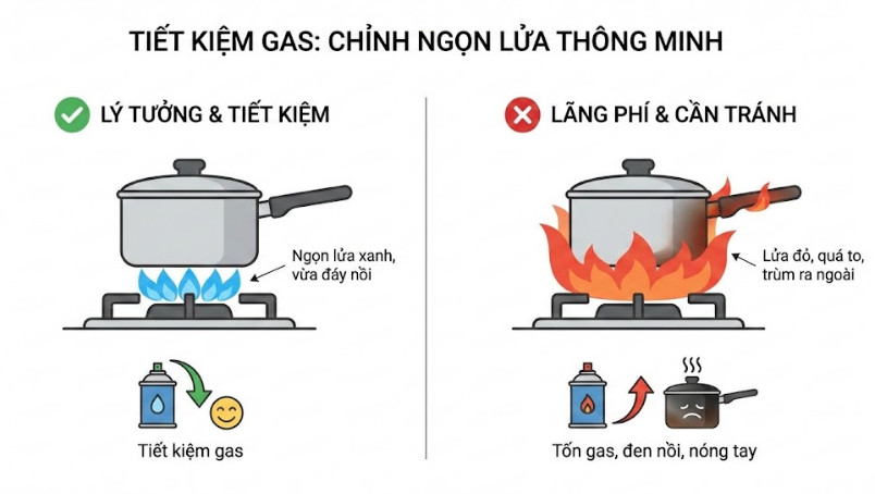 Điều chỉnh ngọn lửa thông minh để tiết kiệm gas