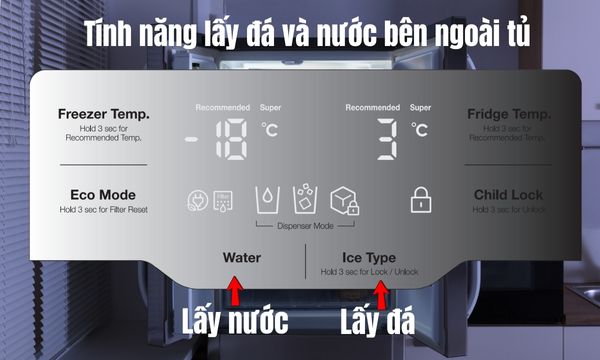 Cách sử dụng tủ lạnh Hafele an toàn cho thực phẩm 11 Tính năng lấy đá và nước bên ngoài tủ