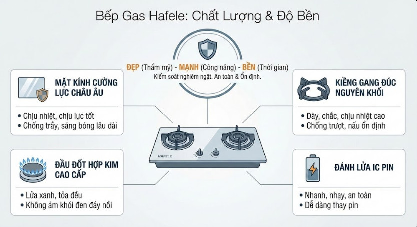 chất lượng và độ bền bếp ga Hafele