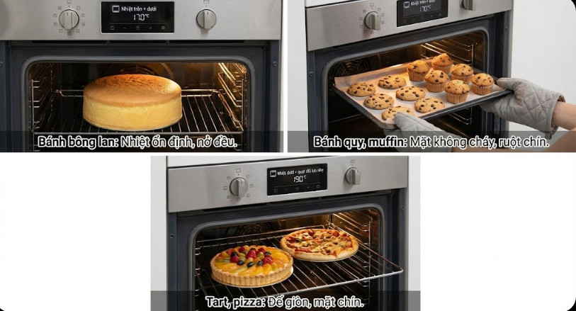 nướng bánh và các món mềm – ưu tiên nhiệt ổn định, nhẹ, đều