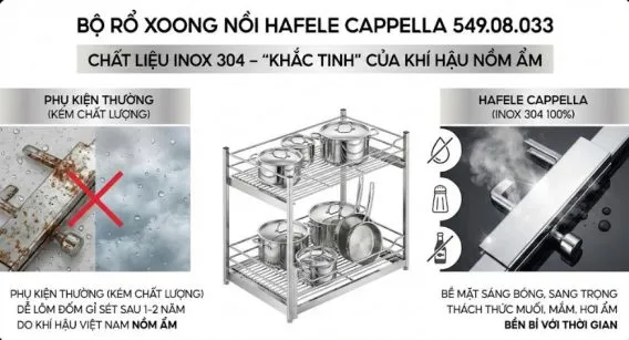 Bộ rổ xoong nồi Hafele Cappella 549.08.033 Chất liệu Inox 304