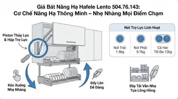 Giá bát nâng hạ Lento 900mm Hafele 504.76.143 6 Cơ chế nâng hạ thông minh