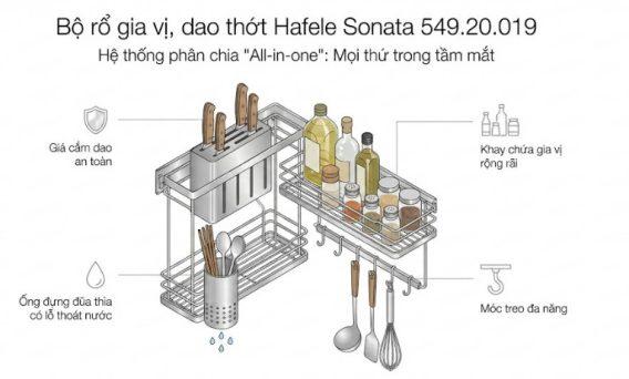 Bộ rổ gia vị, dao thớt Hafele Sonata 549.20.019 350mm 9 Hệ thống phân chia All-in-one