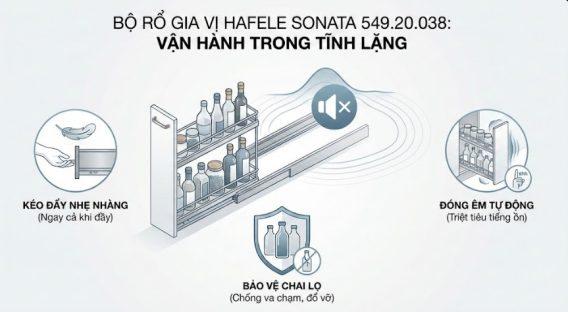 Bộ rổ gia vị Hafele Sonata 549.20.038 300mm 10 Hệ thống ray giảm chấn
