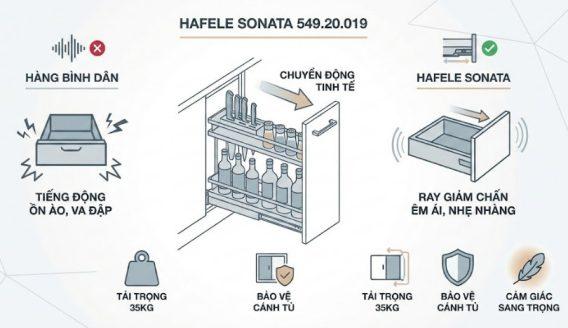 Bộ rổ gia vị, dao thớt Hafele Sonata 549.20.019 350mm 11 Ray trượt giảm chấn