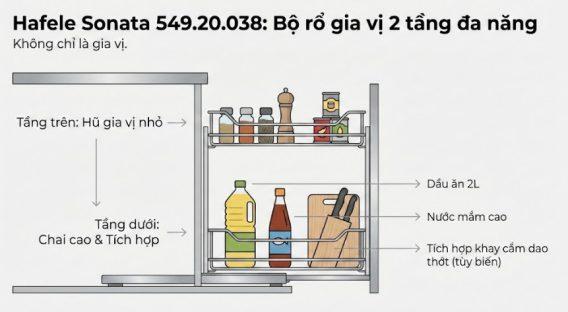Bộ rổ gia vị Hafele Sonata 549.20.038 300mm 9 Thiết kế 2 tầng đa năng