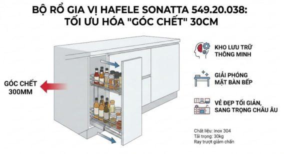 Bộ rổ gia vị Hafele Sonata 549.20.038 300mm 11 Tối ưu hóa góc chết
