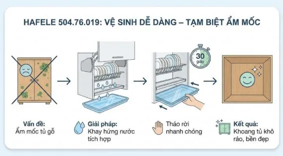 Giá bát nâng hạ Lento 600mm Hafele 504.76.019 9 Vệ sinh dễ dàng