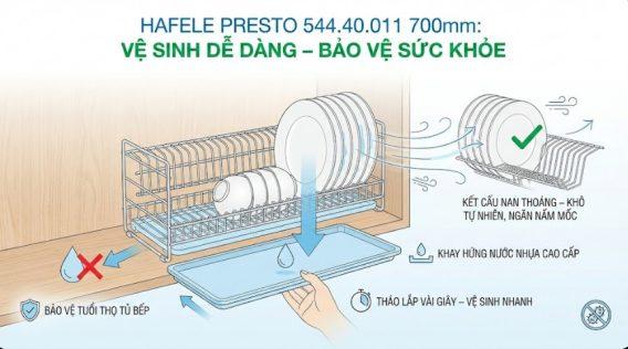 Bộ rổ bát đĩa Hafele Presto 544.40.011 700mm 11 Vệ sinh dễ dàng – Bảo vệ sức khỏe