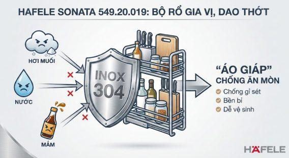 Bộ rổ gia vị, dao thớt Hafele Sonata 549.20.019 350mm 10 dao thớt Hafele Sonata 549.20.019 Chất liệu Inox 304