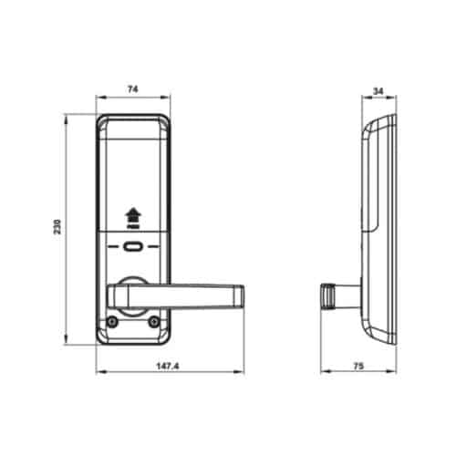 Kích thước khóa điện tử Hafele EL7700-TCS 912.05.583
