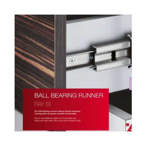 Ảnh thực tế của ray bi không giảm chấn dài 450mm Hafele 494.02.464