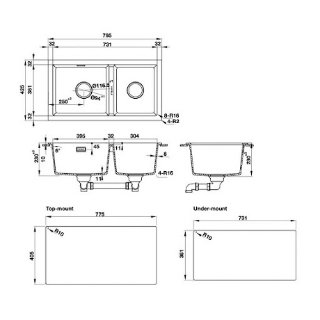 Tiêu chuẩn lắp đặt Chậu rửa bát đá 2 hố Hafele Essence HS22-GEN2S90 577.25.510