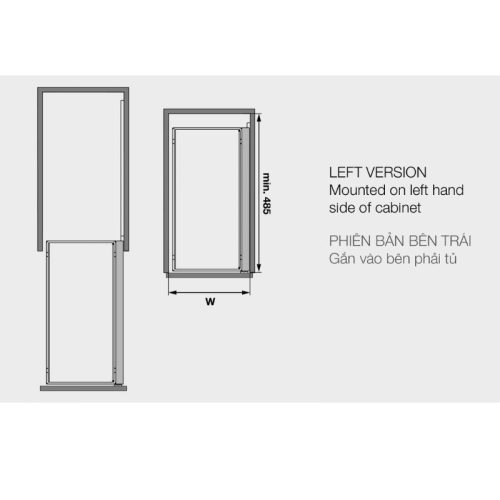 Bộ rổ kéo Comfort II 250mm trái Hafele 545.53.961 4 Kích thước Bộ rổ kéo Comfort II 250mm trái Hafele 545.53.961