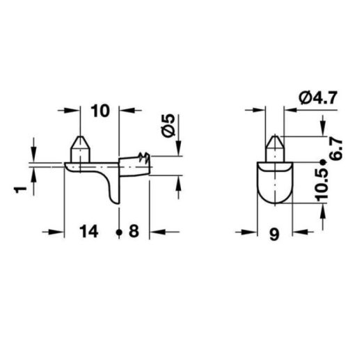 Kích thước bas đỡ kệ cho lỗ khoan Ø5mm Hafele 282.24.720
