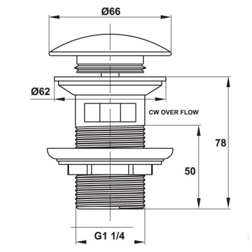 Kích thước bộ nhấn xả chậu có xả tràn Hafele 589.25.848