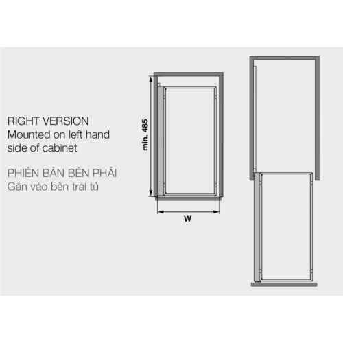 Kích thước bộ rổ kéo Comfort II 400mm phải Hafele 545.53.968