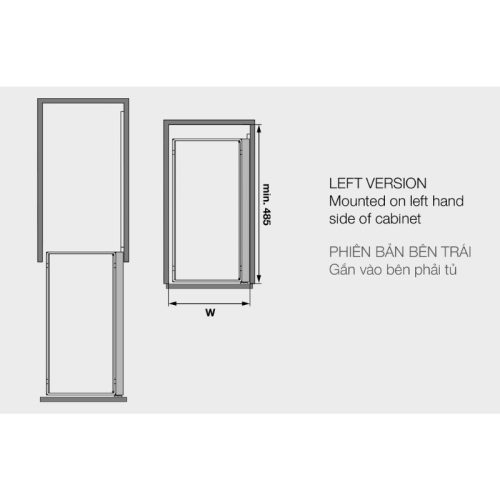 Bộ rổ kéo Comfort II 400mm trái Hafele 545.53.969 4 Kích thước bộ rổ kéo Comfort II 400mm trái Hafele 545.53.969