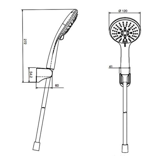 Kích thước bộ sen tay 5 chức năng Airsense Hafele 485.60.626