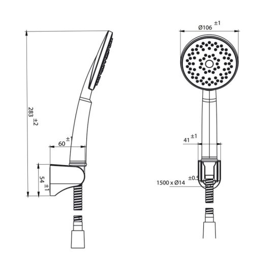Kích thước bộ sen tay Airsense 100R Hafele 495.60.685