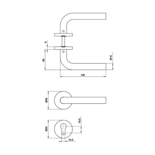 Bộ tay nắm gạt nắp chụp tròn dáng cong Häfele DIY 499.62.673 3 Kích thước bộ tay nắm gạt Häfele DIY 499.62.673