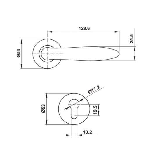 Kích thước bộ tay nắm gạt Häfele DIY 499.62.546