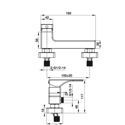 Kích thước bộ trộn nổi 1 đường nước Regal Hafele 495.61.123