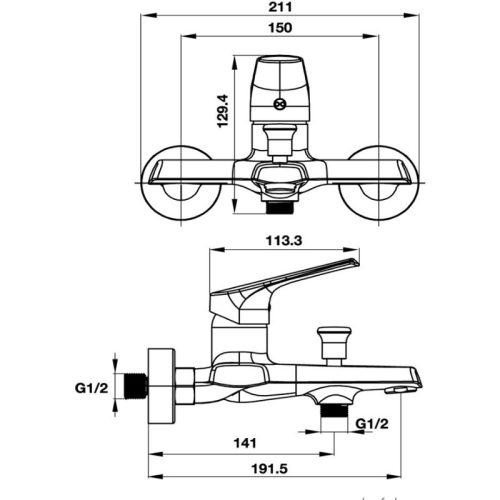 Kích thước bộ trộn nổi sen tắm 2 đường nước Vigor Hafele 495.61.142