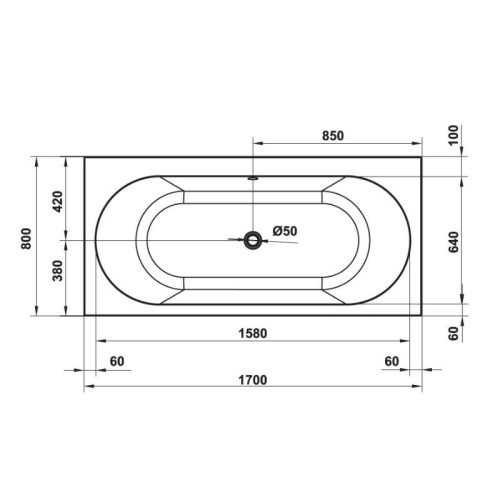 Kích thước bồn tắm âm hình bầu dục Nagoya 1700 Hafele 588.79.600