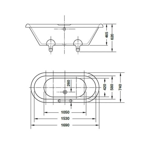 Kích thước bồn tắm Victoria 1690 Hafele 588.55.650
