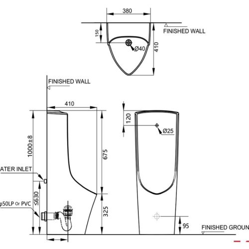 Kích thước bồn tiểu nam đặt sàn tự động SEINE Hafele 588.79.423