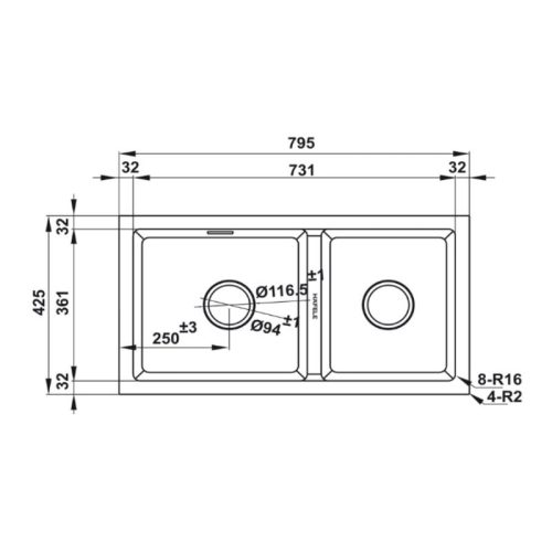 Kích thước chậu rửa bát đá 2 hố Hafele Essence HS22-GEN2S90M 577.25.310