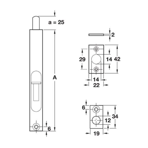 Kích thước chốt cửa âm 152mm Hafele DIY 489.71.401