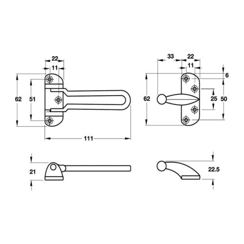 Kích thước chốt cửa an toàn Hafele DIY 489.15.002