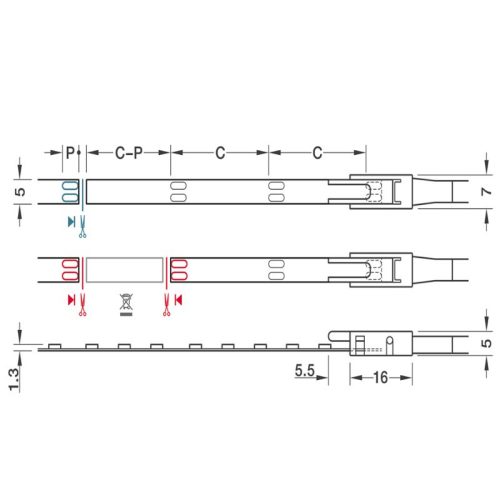 Kích thước đèn Led dây 5mm 12V đơn sắc Hafele 833.74.335