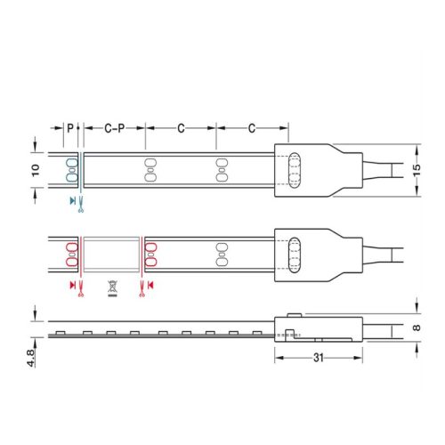 Kích thước đèn Led dây Silicone 8mm 12V Hafele 833.74.346