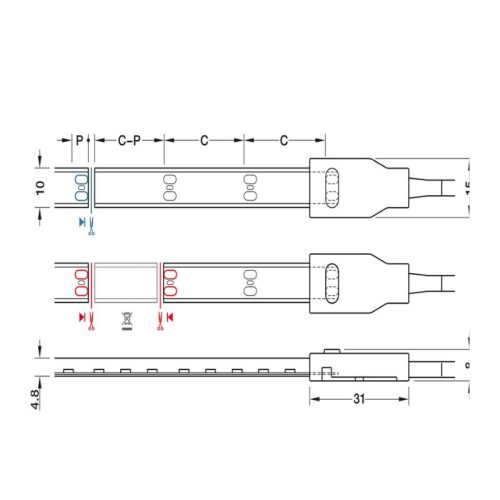 Kích thước đèn Led dây Silicone 8mm 12V Hafele 833.74.347