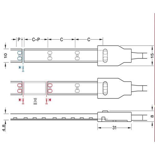 Kích thước đèn Led dây Silicone 8mm 12V Hafele 833.74.351