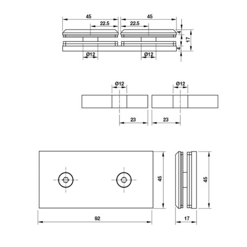 Kích thước kẹp kính phòng tắm 180º Hafele 981.77.912