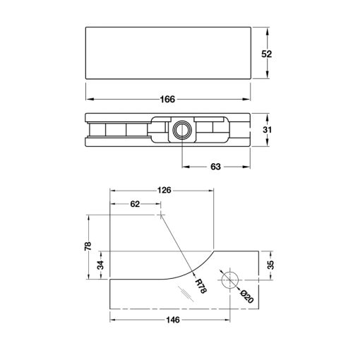 Kẹp kính trên Hafele 981.00.658 3 Kích thước Kẹp kính trên Hafele 981.00.658