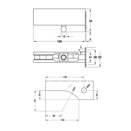 Kẹp kính trên khung gắn tường inox bóng Hafele 981.00.666 3 Kích thước Kẹp kính trên khung gắn tường inox bóng Hafele 981.00.666